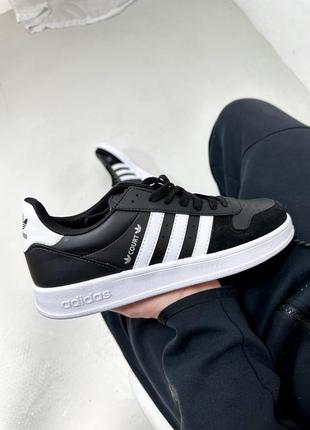 Натуральні шкіряні чорні кросівки чоловічі adidas court black1 фото