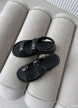 Женские кожаные, черные, стильные и качественные босоножки на липучках. от 36 до 38 гг. 9622 мм3 фото