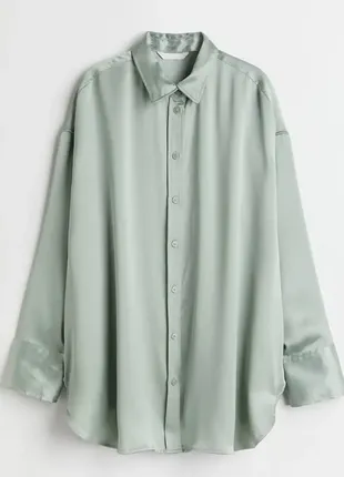 Блузка рубашка сатінова ніжно зелена h&m