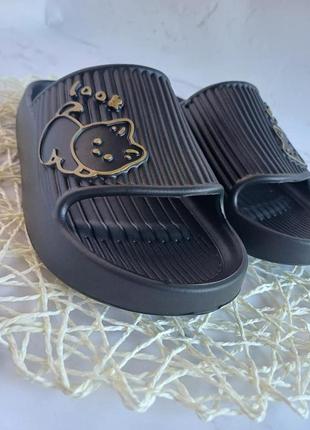 Симпатичні м'які легкі шльопанці/сланці з котиком у чорному кольорі, розмір 36-415 фото