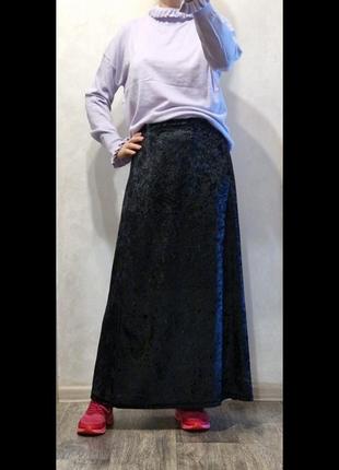 Італійська довга чорна оксамитова спідниця трапеція sergio donna