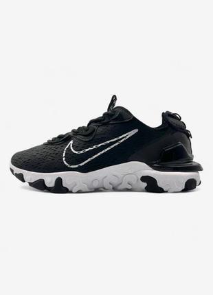 Стильні чоловічі кросівки bling nike react vision black white / найк чорні з білим демісезонні на весну, літо, осінь / мужские кроссовки спортивные