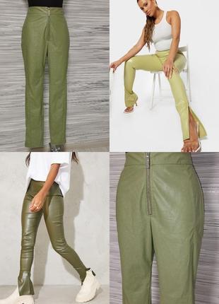 Брюки леггинсы из экокожи с разрезами принт кожа страуса