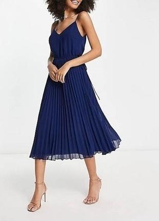 Сукня довга asos сарафан плаття синє пліссе спідниця з відкритою спиною