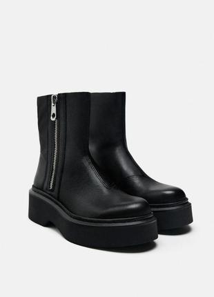 Шкіряні черевики zara на низькому ходу з блискавкою