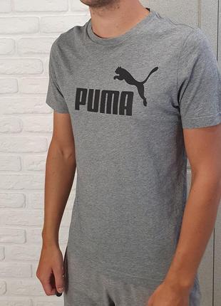 Мужская серая коттоновая футболка puma оригинал / пума