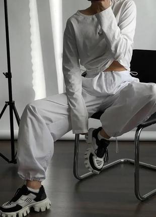 Прогулянкові вільні штани карго на затяжках, колір білий