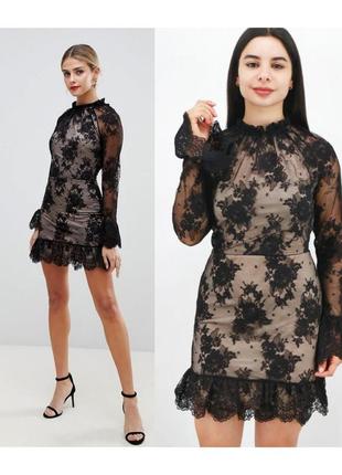 Короткое черное платье из кружева asos вечернее платье, короткая черная прозрачная с телесным подкладом кружевное платье женская