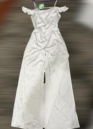 Комбинезон белый костюм брючный легкий с разрезами на ножке сексуальный2 фото