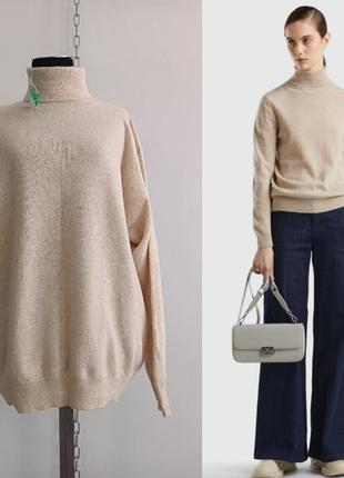 Гольф из чистой шерсти меланжевый бежевый оверсайз united colors of benetton, l