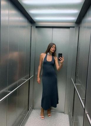 Приталенное трикотажное миди платье zara new