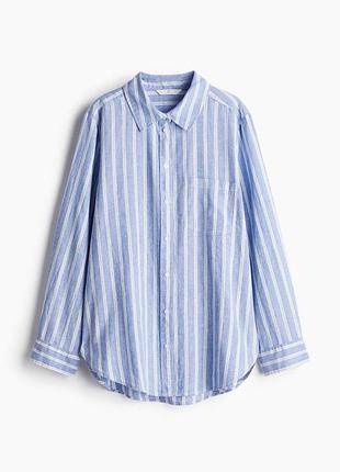 Сорочка блакитна голуба рубашка лляна льон hm в смужку полоску 2