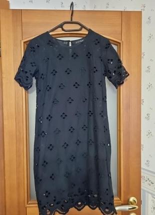 Платье женское прошва котов натуральная ткань черный цвет s