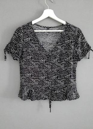 Вискозная базовая блуза_черно-белый принт