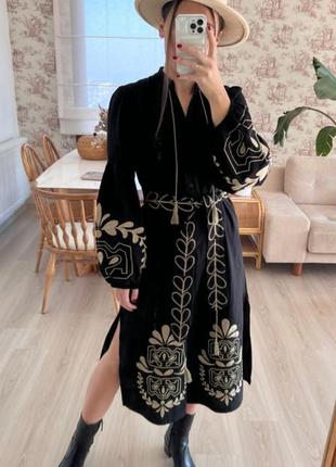 Турецька сукня сорочка вишиванка міді під пояс з рукавами ліхтариками3 фото