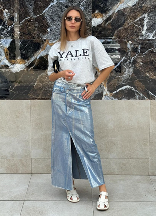 Джинсовая юбка с серебряным напылением zara