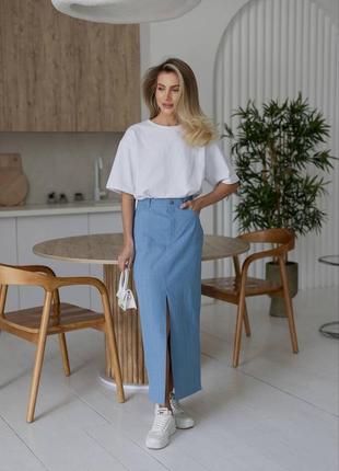 Джинсовая юбка миди с разрезом деним