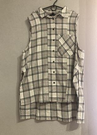 Хлопковая жилетка блуза без рукава в клетку