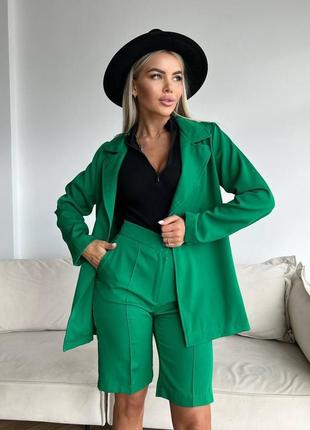 Костюм жакет свободного кроя пиджак оверсайз короткие шорты бермуды на высокой посадке комплект розовый зеленый