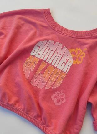 Укороченная розовая футболка с летним принтом короткий рукав кроп summer of love