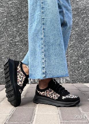 Женские замшевые кроссовки с леопардовой вставкой натуральная замша2 фото