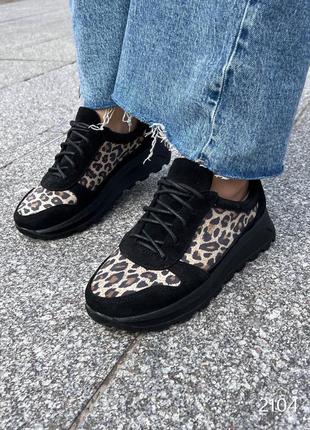 Женские замшевые кроссовки с леопардовой вставкой натуральная замша5 фото