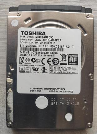 Жесткий диск б/в hdd 2.5" toshiba 500gb 4 часа в работе.