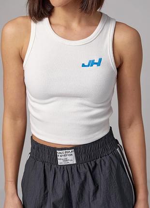 Женская майка в рубчик с вышивкой jh5 фото