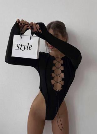 Боди в рубчик с завязками