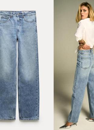Широкі джинси zara прямого крою висока посадка 38 m