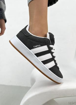 Натуральні замшеві темно - сірі жіночі кросівки adidas campus gray&white3 фото