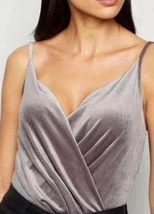 New look серый бархатный боди 6 размер xs - s