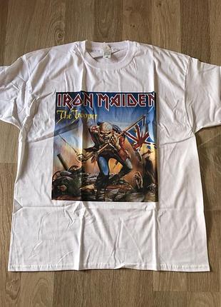 Новая коттоновая футболка с принтом iron maiden р.xl или оверсайз от Vintage 80s fruit of the loom blanc футболка