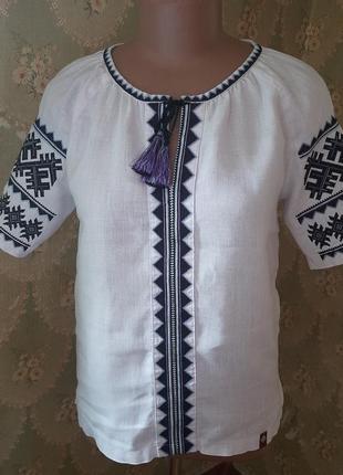 Вышиванка женская летняя, 100% лён, с коротким рукавом (42-44 размер) фолк мода