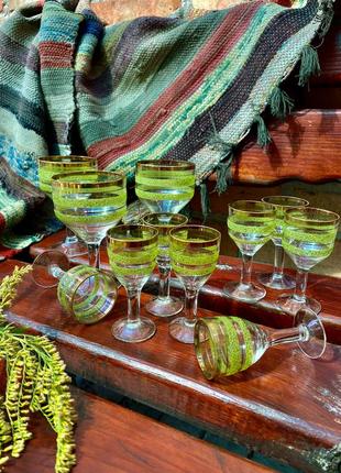 Винтаж! 🥑🍸набор бокалов тонкое стекло сахарное напыление арт-деко коктейльные