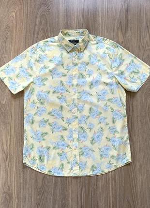 Мужская хлопковая рубашка гавайка с цветочным принтом primark regular fit