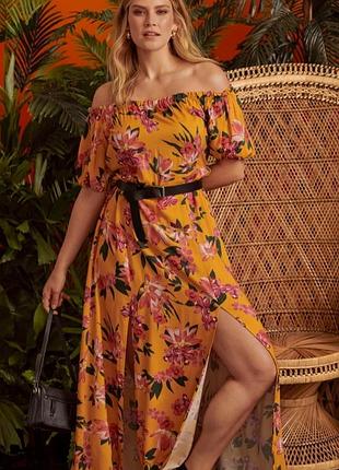Шикарное оранжевое платье в цветочный принт