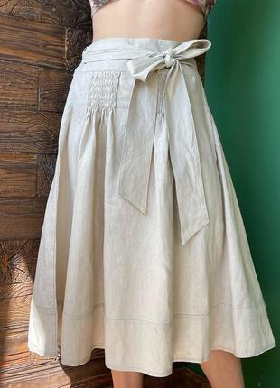 Юбочка-миди льняная с завязкой