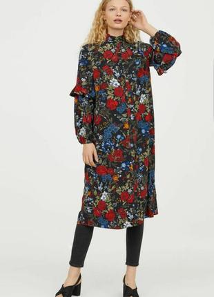 Шикарне плаття міді h&m у квіти, з воланами.