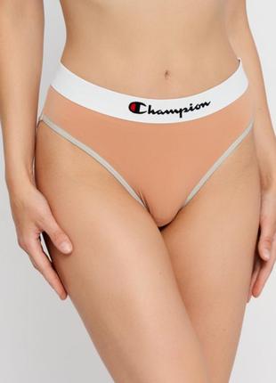 Спортивные женские бежевые трусы-слипы на высокой талии champion