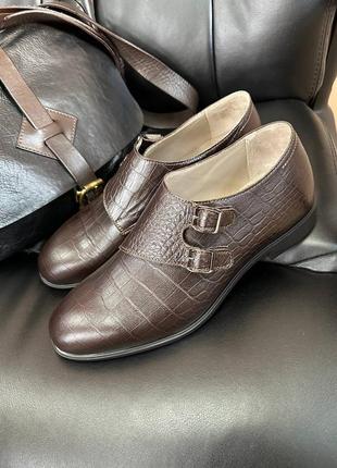 Шкіряні чоловічі туфлі коричневий крокодил ексклюзив
