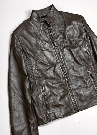 Коричневая кожаная куртка пиджак из натуральной кожи leather by morgan1 фото