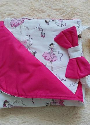 Летний конверт valleri для новорожденных девочек, белый с розовым, принт балерины2 фото