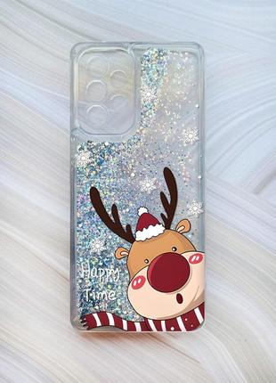 Чехол с плавающими блестками на samsung galaxy a53 4g/a53 5g серебристый зимний оленёнок (принт 155)