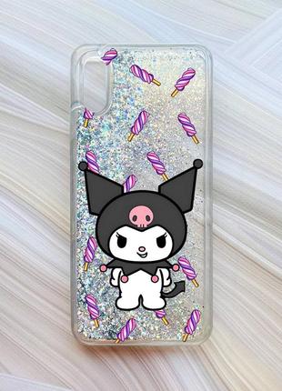 Чехол с плавающими блестками на xiaomi redmi 9a серебристый куроми (принт 390)