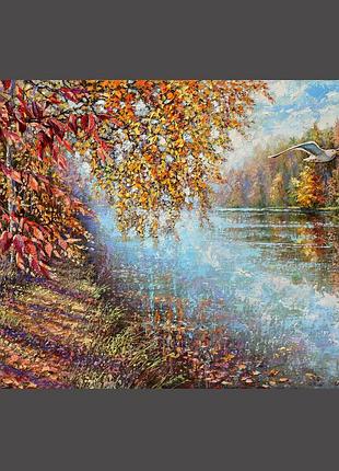 Картина олійними фарбами осінь річка