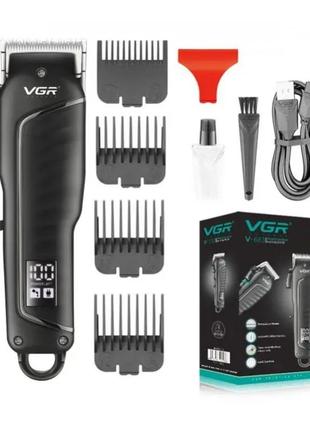 Професійна машинка для стриження бездротова акумуляторна led-дисплей vgr v-683 чорна + 4 насадки
