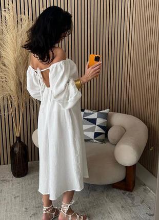 Платье муслиновое белое миди с открытой спиной / платье для беременных6 фото