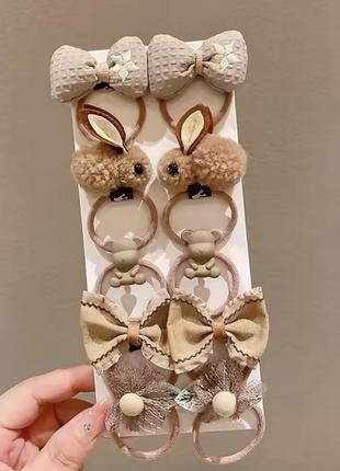 Набор резинок для волос бантики зайчики мишки