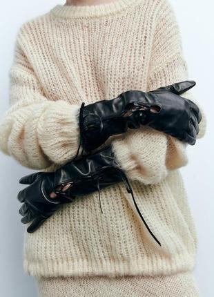 Шкіряні рукавички зі шнурівкою zara3 фото
